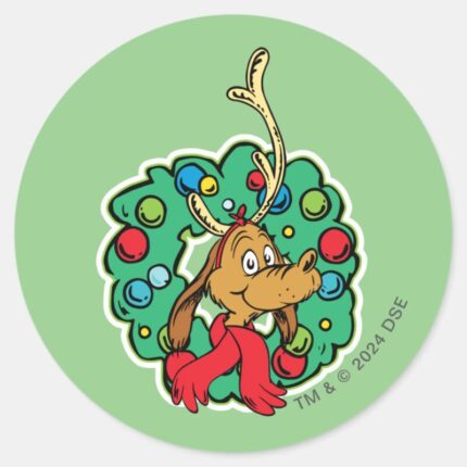 Grinch Max Christmas Wreath Classic Round Sticker