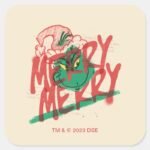 Grinch Merry Merry Grunge Graphic Square Sticker