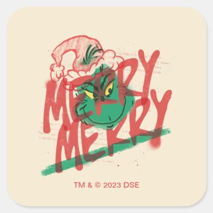 Grinch Merry Merry Grunge Graphic Square Sticker