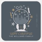 HOGWARTS™ Snow Globe Happy Christmas Square Sticker