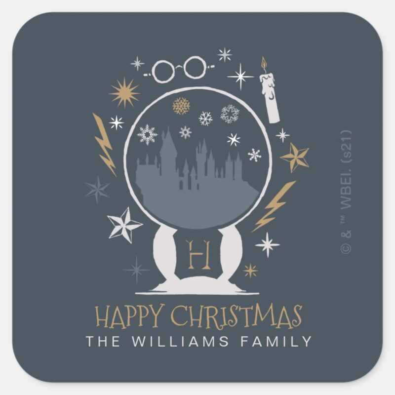 HOGWARTS™ Snow Globe Happy Christmas Square Sticker HOGWARTS™ Snow Globe Happy Christmas Square Sticker
