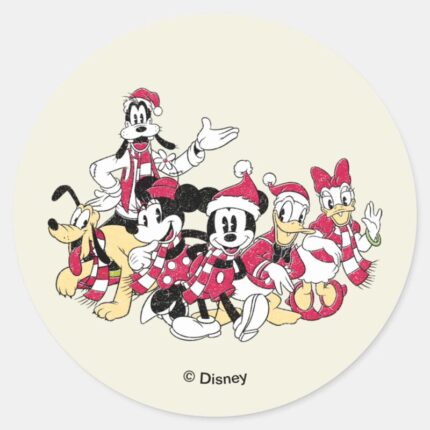 Happy Holidays Mickey Friends Christmas Cheer Classic Round Sticker