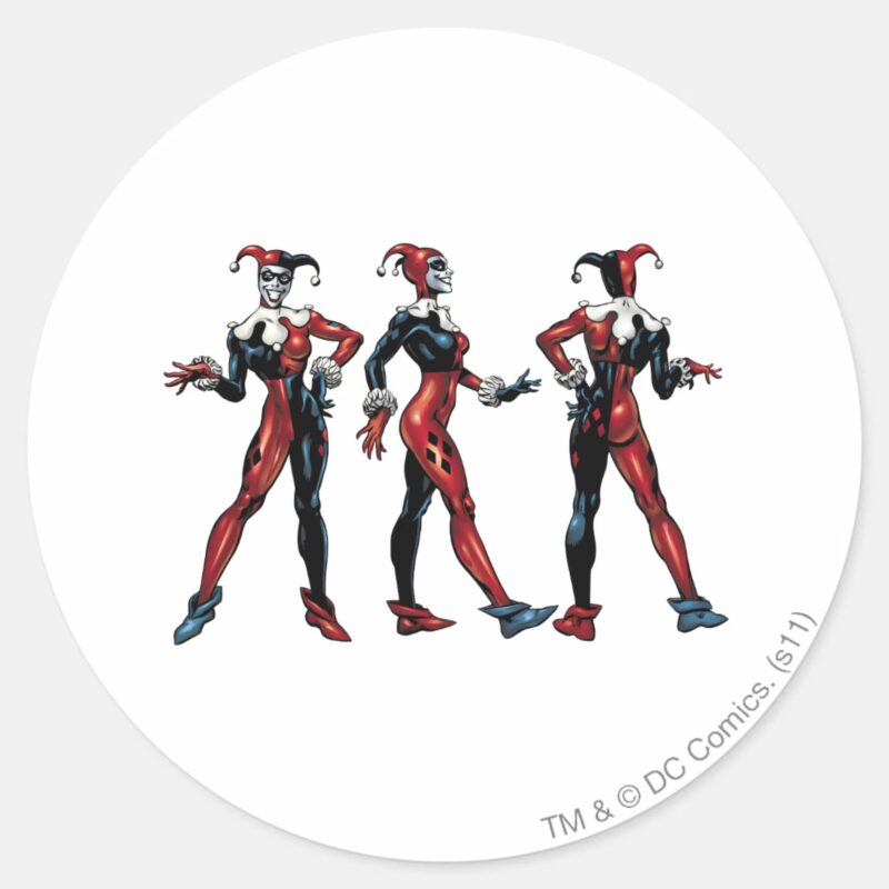 Harley Quinn All Sides Classic Round Sticker Harley Quinn All Sides Classic Round Sticker