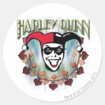 Harley Quinn Face And Logo Classic Round Sticker