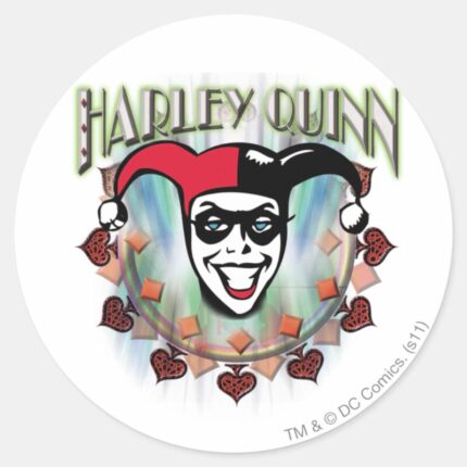 Harley Quinn Face And Logo Classic Round Sticker