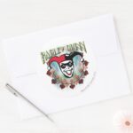 Harley Quinn Face And Logo Classic Round Sticker