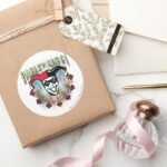 Harley Quinn Face And Logo Classic Round Sticker
