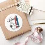 Harley Quinn Lets Go Surfing Classic Round Sticker