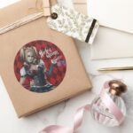 Harley Quinn With Fuzzy Dice Classic Round Sticker