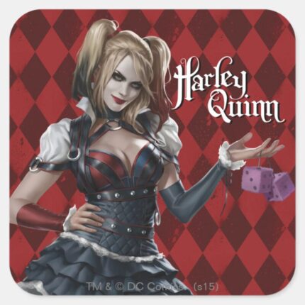 Harley Quinn With Fuzzy Dice Square Sticker