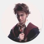 Harry Potter Wand Raised Classic Round Sticker