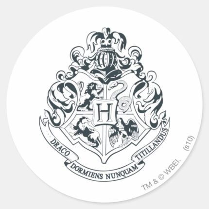 Harry Potter Hogwarts Crest Black And White Classic Round Sticker
