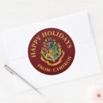 Harry Potter Hogwarts Crest Happy Holidays Classic Round Sticker