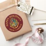 Harry Potter Hogwarts Crest Happy Holidays Classic Round Sticker