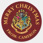 Harry Potter Hogwarts Crest Merry Christmas Classic Round Sticker