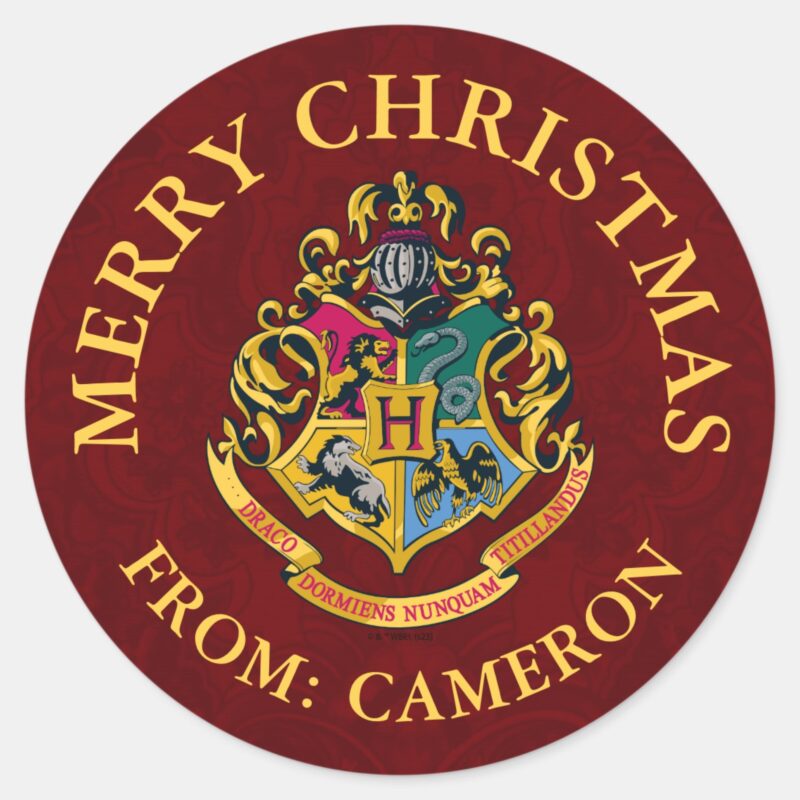 Harry Potter Hogwarts Crest Merry Christmas Classic Round Sticker Harry Potter Hogwarts Crest Merry Christmas Classic Round Sticker