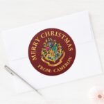 Harry Potter Hogwarts Crest Merry Christmas Classic Round Sticker