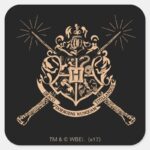 Harry Potter Hogwarts Crossed Wands Crest Square Sticker