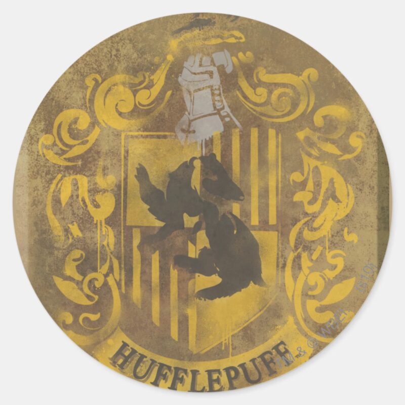 Harry Potter Hufflepuff Crest Spray Paint Classic Round Sticker Harry Potter Hufflepuff Crest Spray Paint Classic Round Sticker