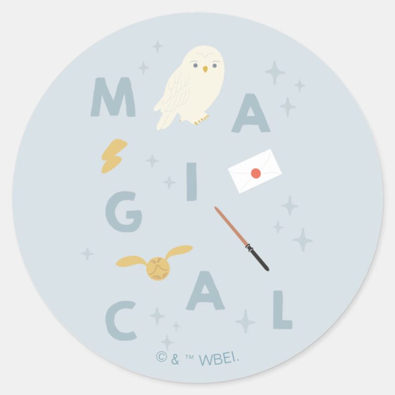 Hedwigh Magical Typography Graphic Classic Round Sticker Hedwigh Magical Typography Graphic Classic Round Sticker
