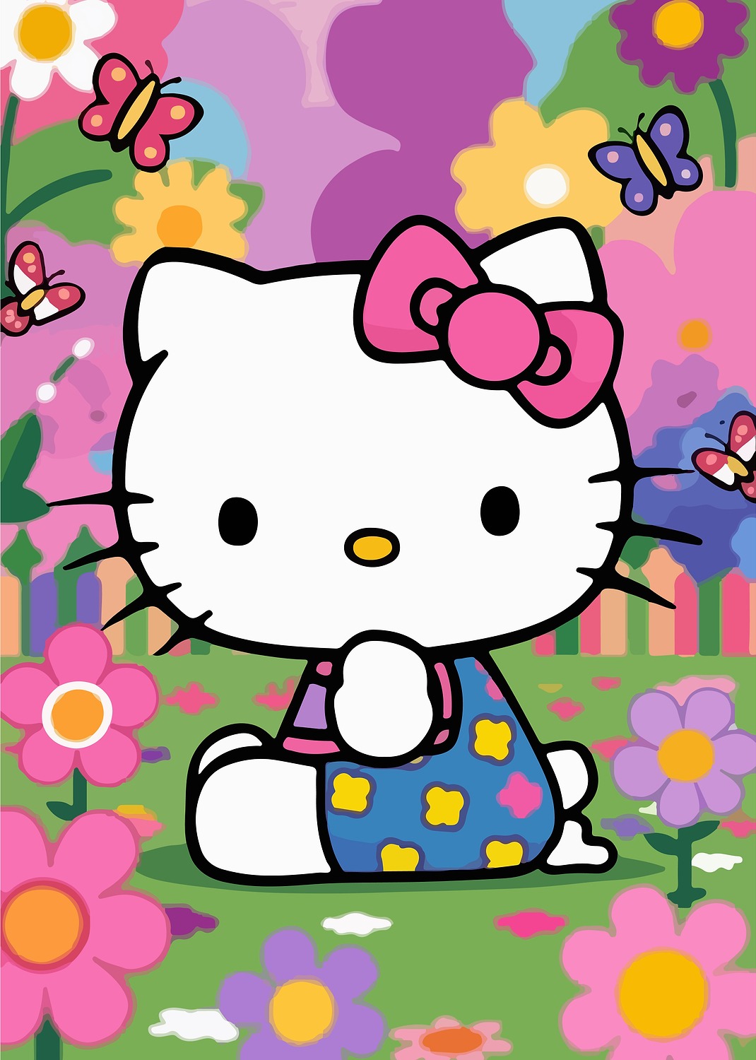 Hello Kitty in a Flower Garden