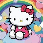Hello Kitty on a Cloud with Rainbow