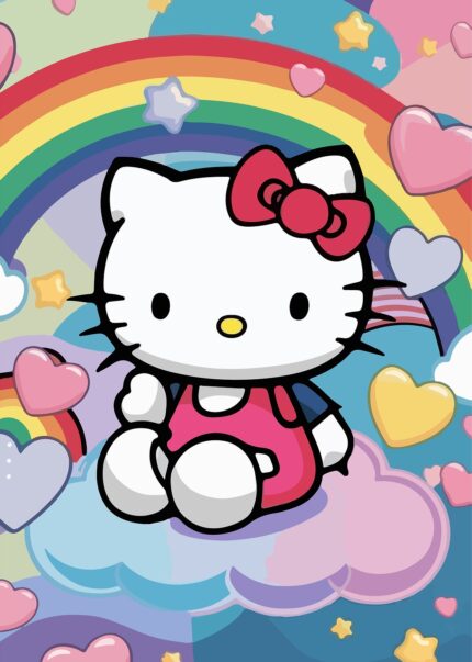 Hello Kitty on a Cloud with Rainbow