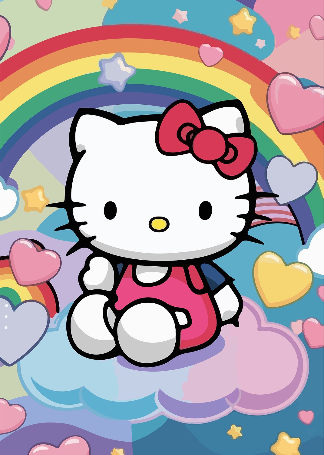 Hello Kitty on a Cloud with Rainbow