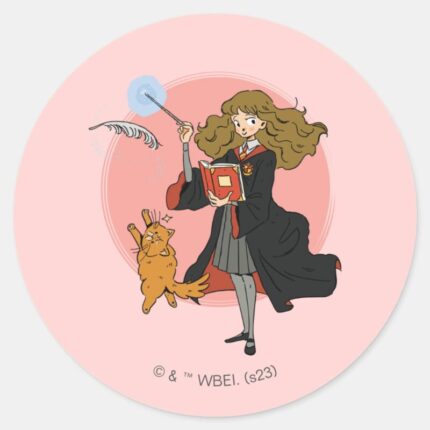 Hermione And Crookshanks Wingardium Leviosa Classic Round Sticker