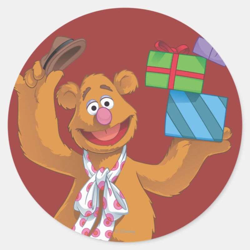 Holiday Fozzie The Bear 2 Classic Round Sticker Holiday Fozzie The Bear 2 Classic Round Sticker
