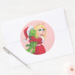 Holiday Kermit And Miss Piggy Classic Round Sticker