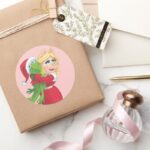 Holiday Kermit And Miss Piggy Classic Round Sticker