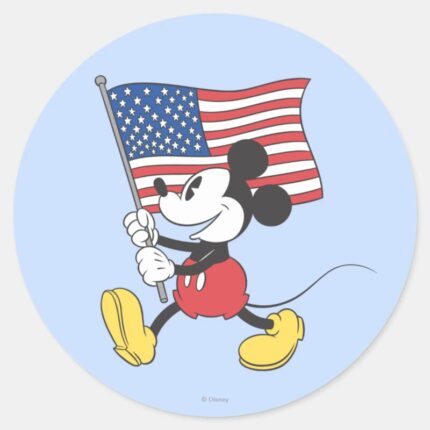 Holiday Mickey Flag Classic Round Sticker