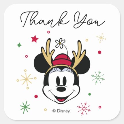 Holiday Minnie Mouse Baby Shower Square Sticker
