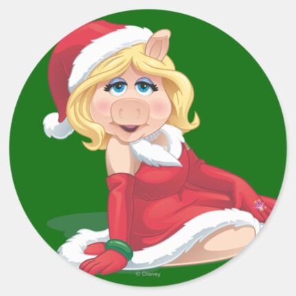 Holiday Miss Piggy 2 Classic Round Sticker