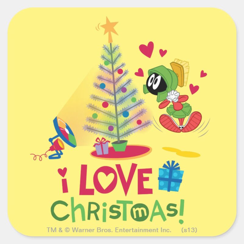 I Love Christmas MARVIN THE MARTIAN™ Square Sticker I Love Christmas MARVIN THE MARTIAN™ Square Sticker
