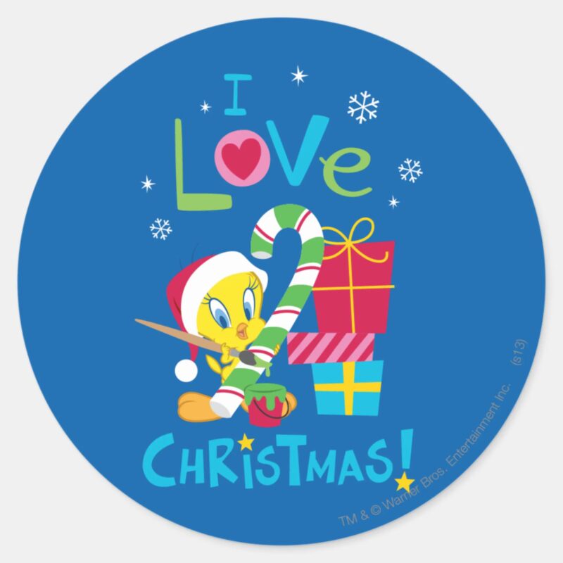 I Love Christmas TWEETY™ Classic Round Sticker I Love Christmas TWEETY™ Classic Round Sticker