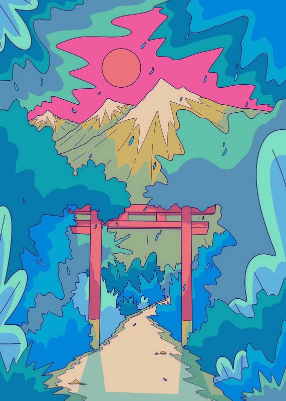 Japanese Mountain Gate Spring Vibes Poster