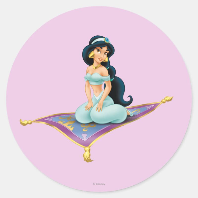 Jasmine On Magic Carpet Classic Round Sticker Jasmine On Magic Carpet Classic Round Sticker
