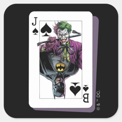 Joker And Batman Spade Playing Card Illustration Square Sticker