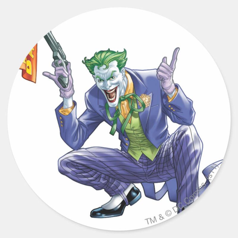 Joker With Fake Gun Classic Round Sticker Joker With Fake Gun Classic Round Sticker
