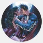 Justice League 12 Wonder Woman Superman Kiss Classic Round Sticker
