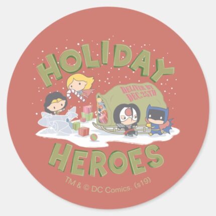 Justice League Chibi Delivering Presents Classic Round Sticker