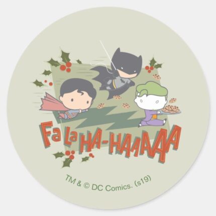 Justice League Chibi Holiday Cookie Chase Classic Round Sticker