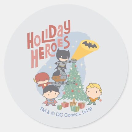 Justice League Chibi Holiday Tree Decorating Classic Round Sticker