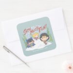 Justice League Chibi Snowball Fight Square Sticker