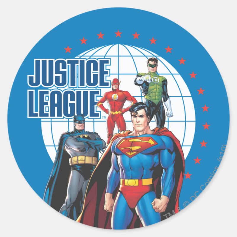 Justice League Global Heroes Classic Round Sticker Justice League Global Heroes Classic Round Sticker