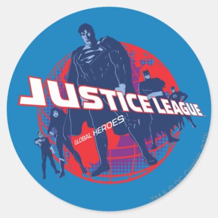 Justice League Global Heroes And Globe Classic Round Sticker