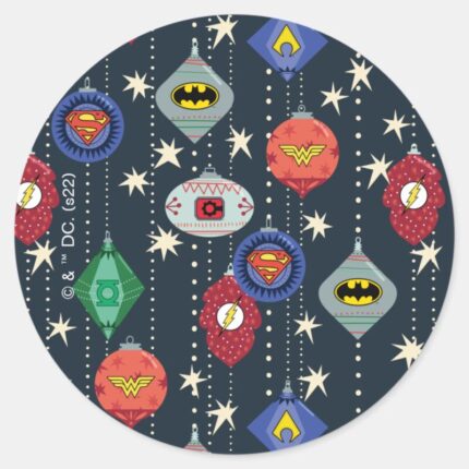 Justice League Holiday Bauble Pattern Classic Round Sticker