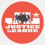 Justice League Logo And Character Silhouettes Classic Round Sticker